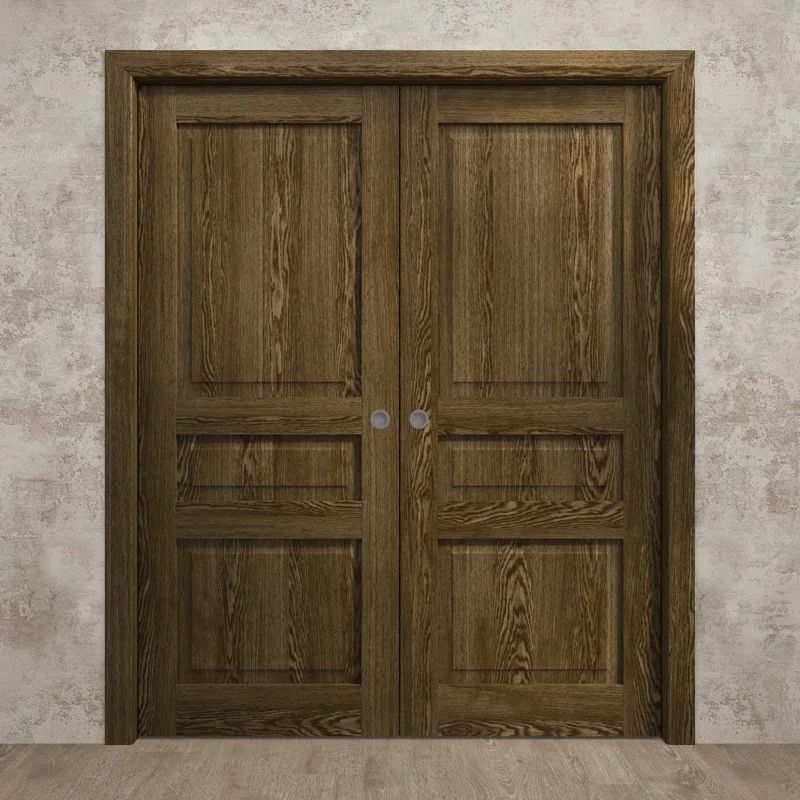 Classic Solid Pine Double Pocket Doors with Paneled Design