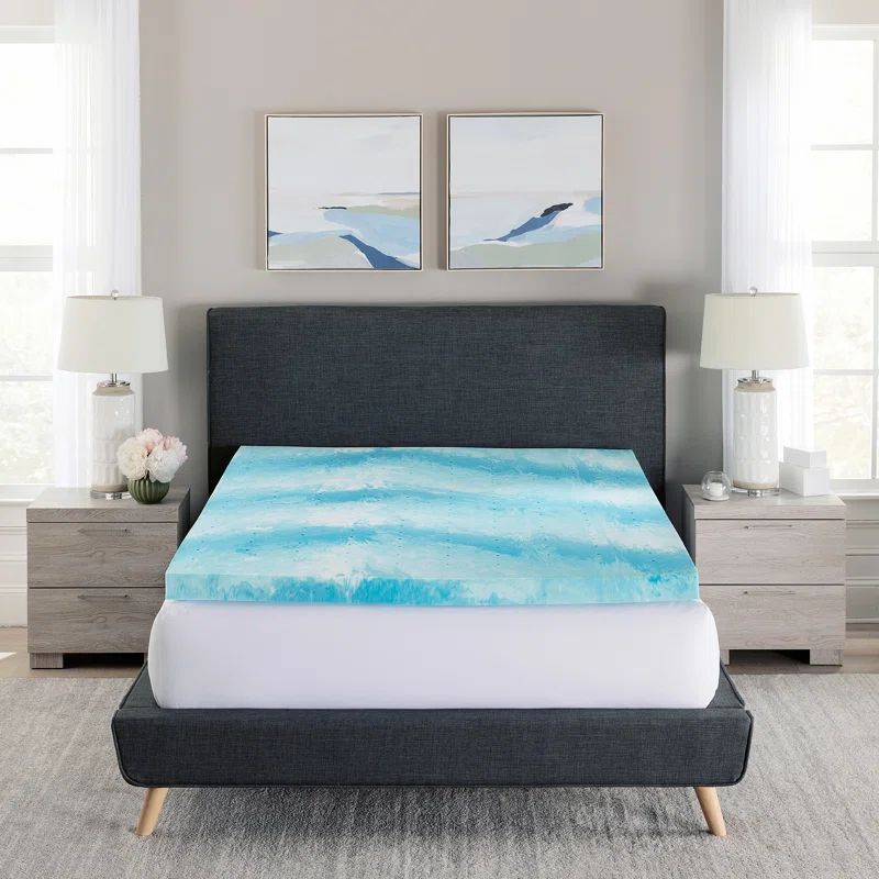 King Size Blue Gel Memory Foam Mattress Topper