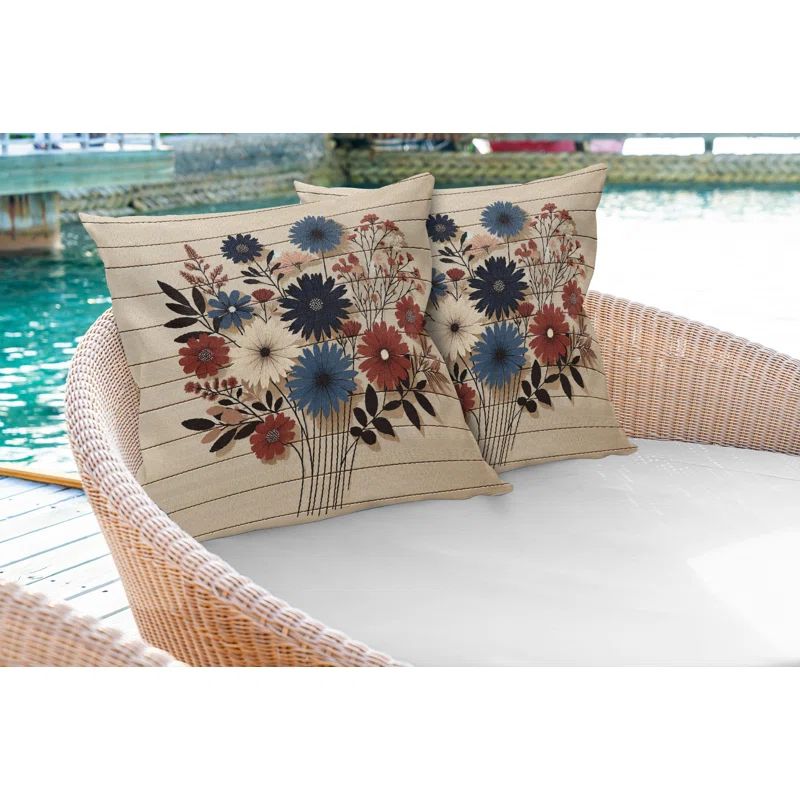Night Blue Ruby and Champagne Floral Polyester Euro Pillow Cover