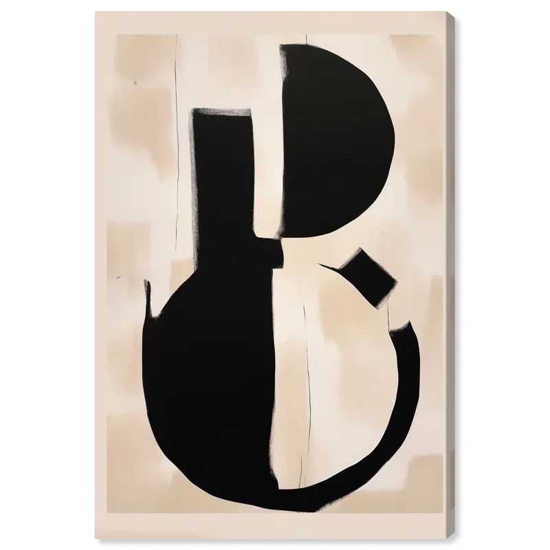 Contemporary Black and Beige Abstract Canvas Wall Art, 10" x 15"