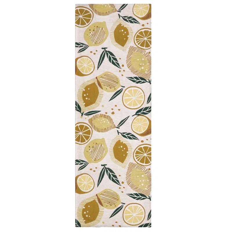 Livie Cream Lemon Print Washable Kitchen Runner Rug