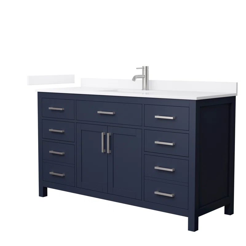 Beckett 60" Dark Blue Freestanding Single Vanity with White Quartz Top