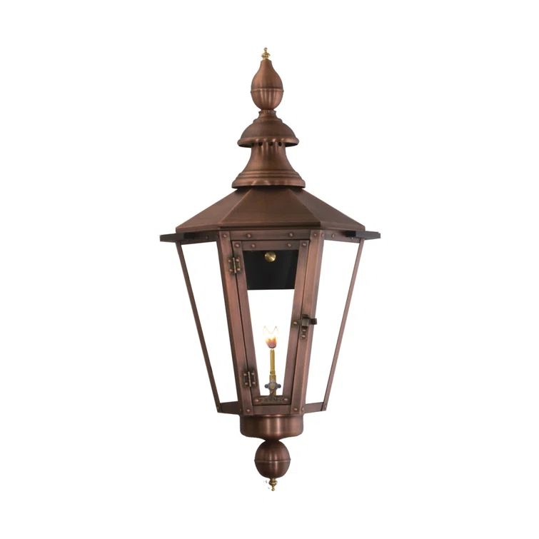 Vicksburg Aged Copper Gas Lantern with Tempered Glass