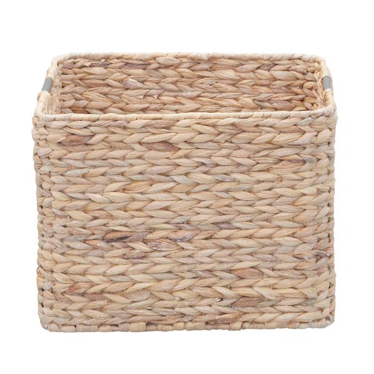 15.75" White Wash Hyacinth Wicker Square Storage Basket