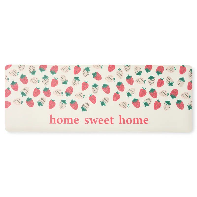 Home Sweet Home Pink and Green PVC Kitchen Mat with Strawberry Pattern