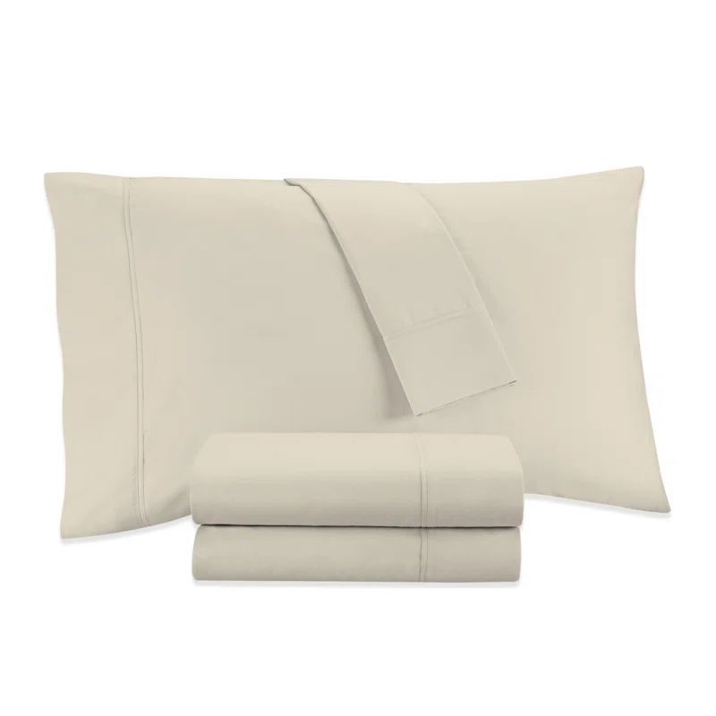 Ivory Full Cotton-Blend Sateen Sheet Set with Pillowcases