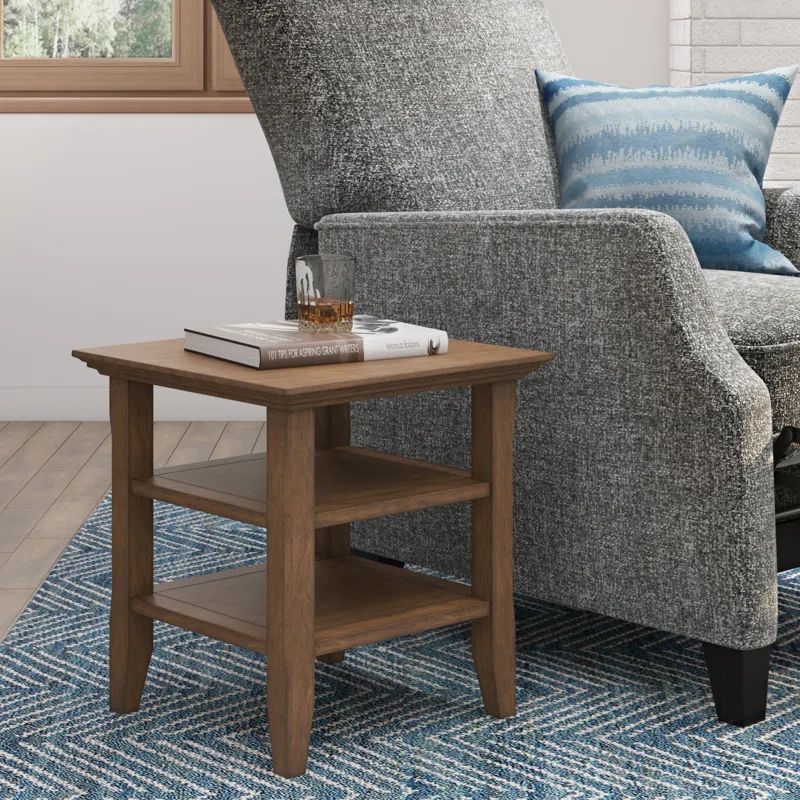 Acadian Rustic Natural Aged Brown Solid Wood Square End Table