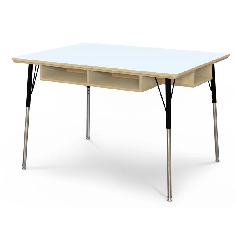 48" White Laminate Table with Birch Edge Banding