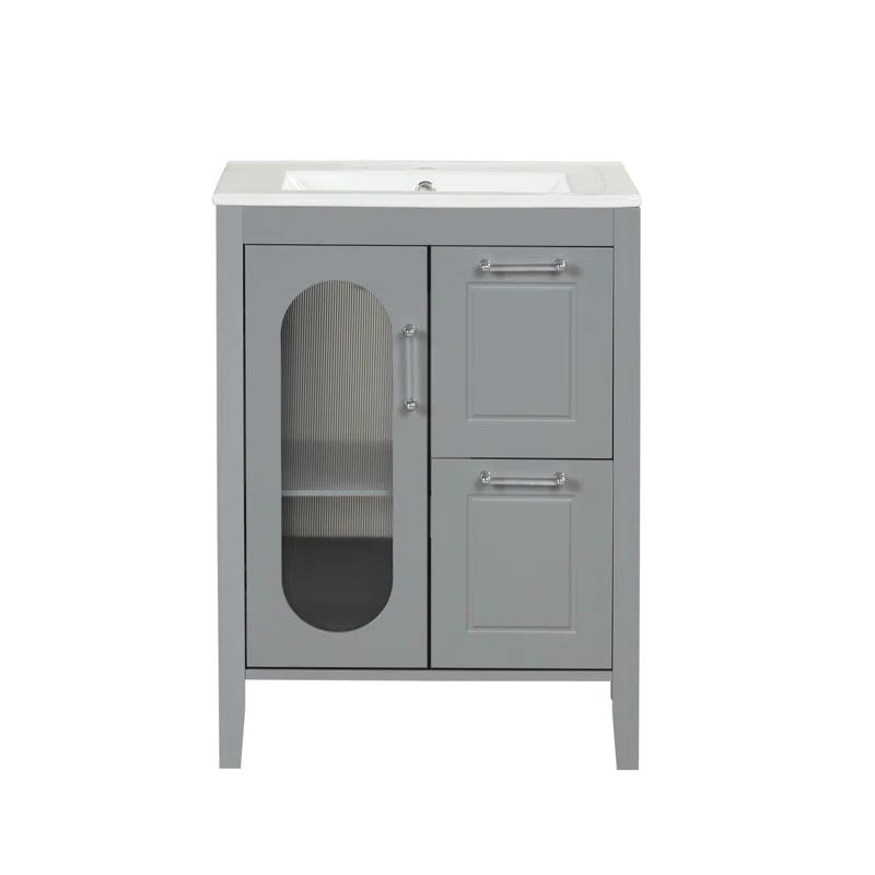 Gray 24" Solid Wood and MDF Bathroom Vanity with Ceramic Sink