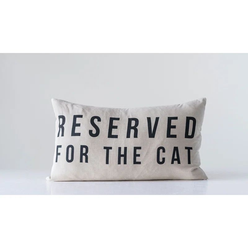Natural Cotton Lumbar Pillow with Cat Design