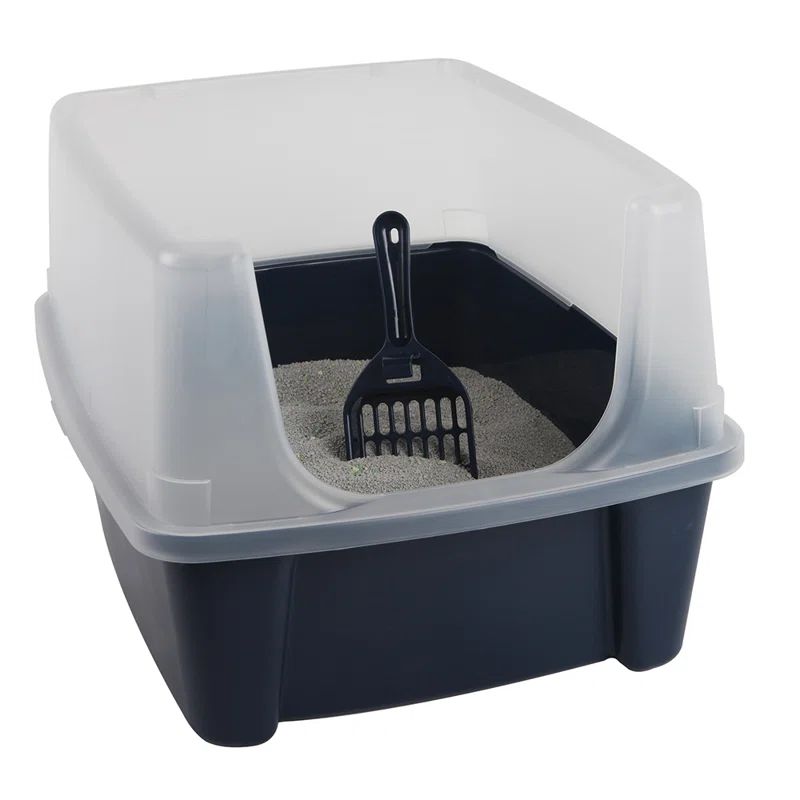 Navy High-Sided Open-Top Cat Litter Box with Scoop