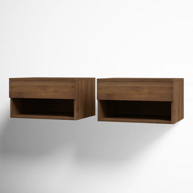 Jackson Dark Walnut Floating Nightstand with Drawer and Open Shelf