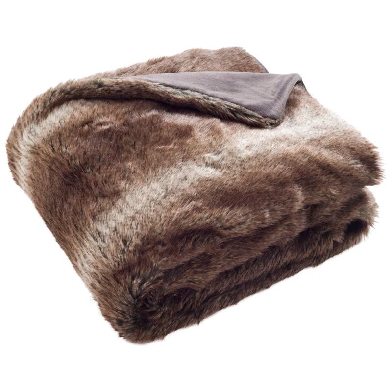 Chocolate Faux Fur Reversible Throw Blanket 50" x 60"
