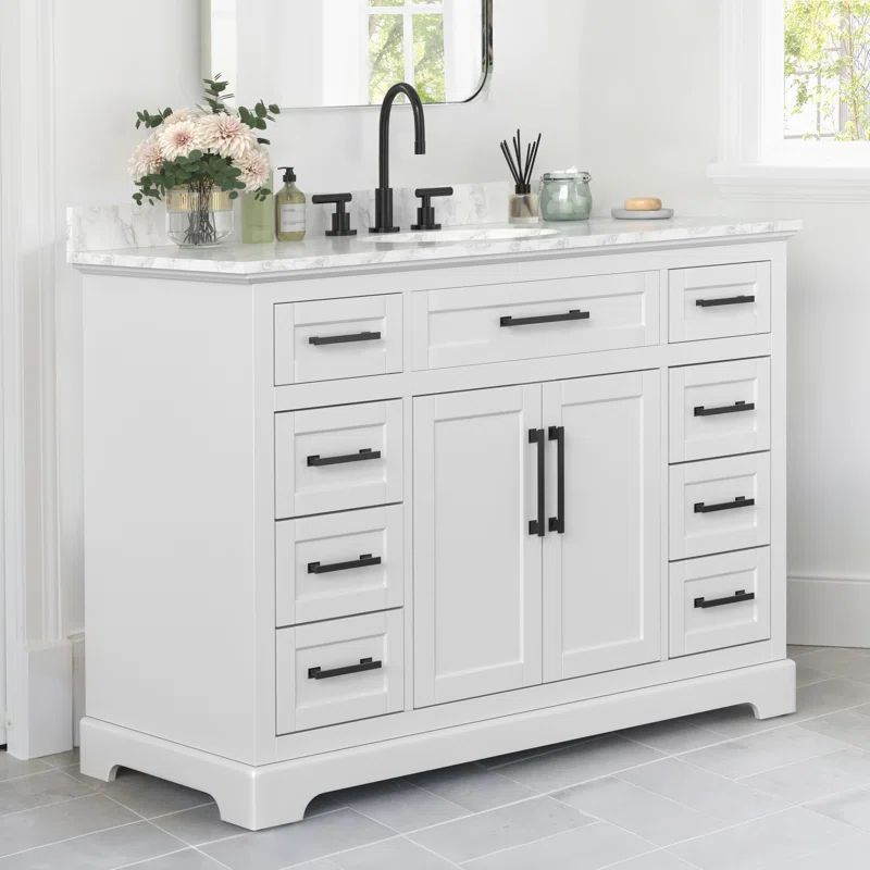 White 48'' Single Bathroom Vanity with Engineered Marble Top