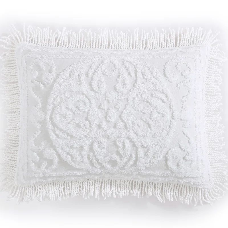 White Cotton Chenille Medallion Fringe Standard Pillow Sham