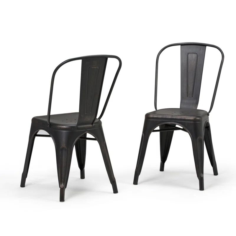 Distressed Black and Copper Metal Stacking Side Chair Set