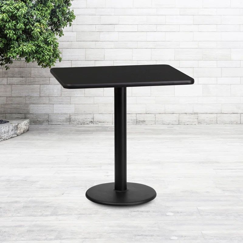 Black Rectangular Laminate Dining Table with Round Base