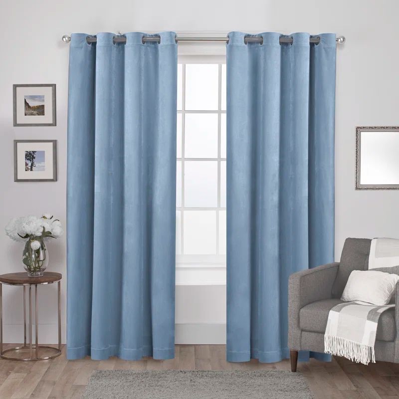 Slate Blue Velvet Light-Filtering Grommet Curtain Panels, 54" x 96"