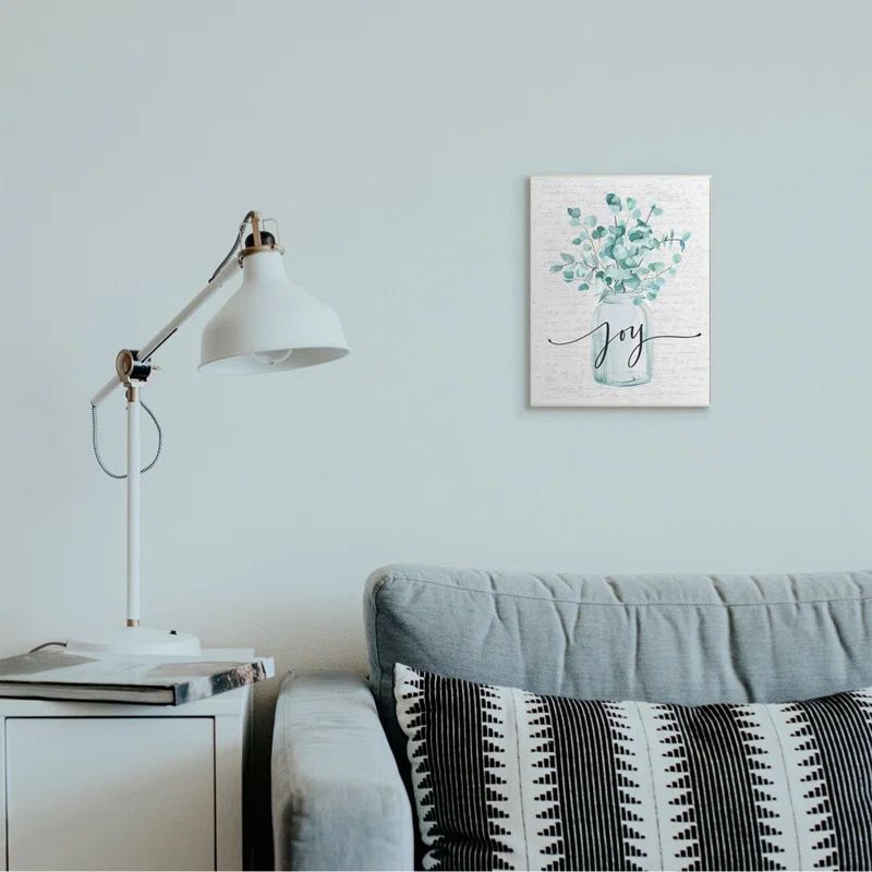 Aqua Blue Plant Leaves in Jar Joy Wall Plaque