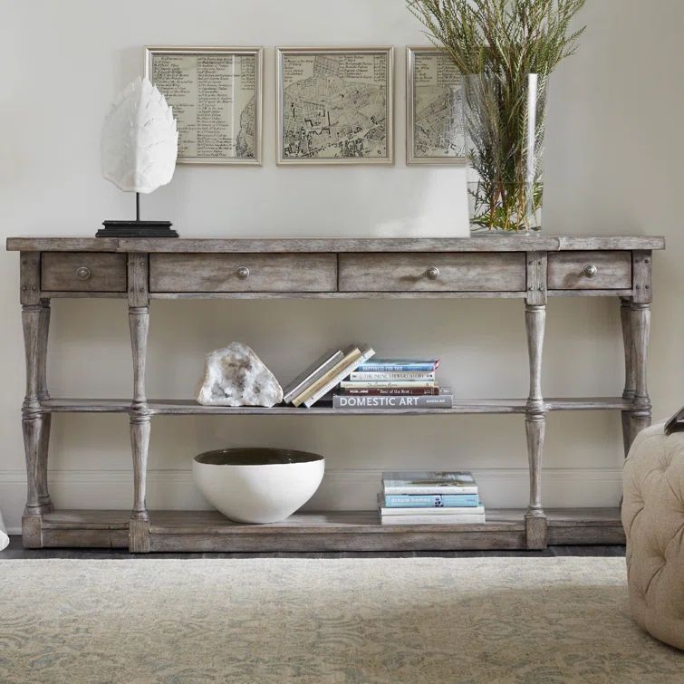 Gray Traditional 72'' Wood Console Table with Storage