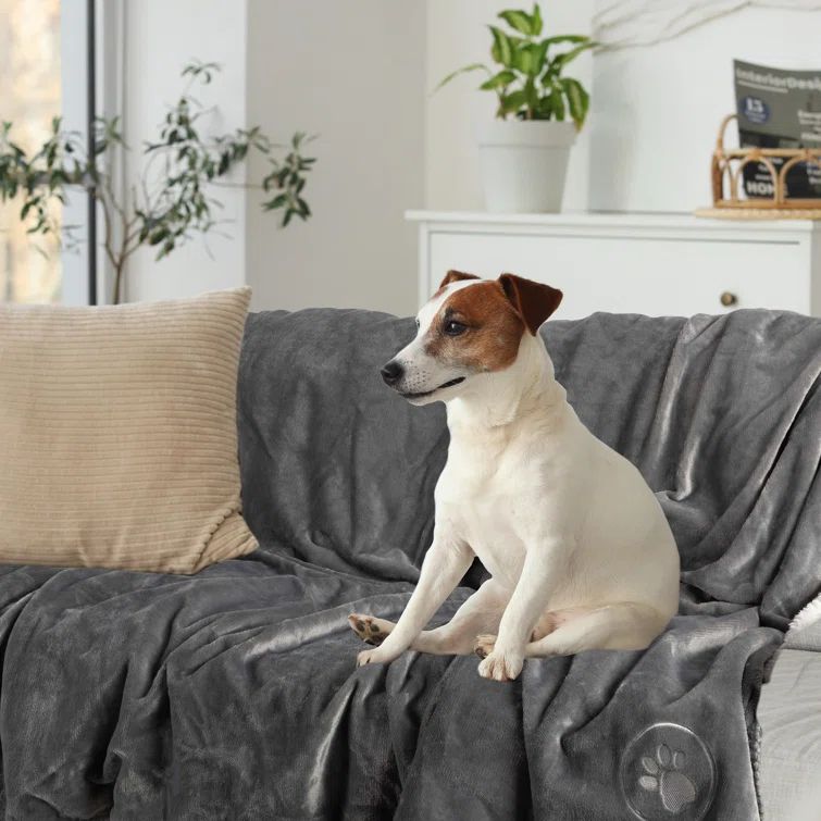 Large Gray Waterproof Reversible Pet Blanket with Fleece