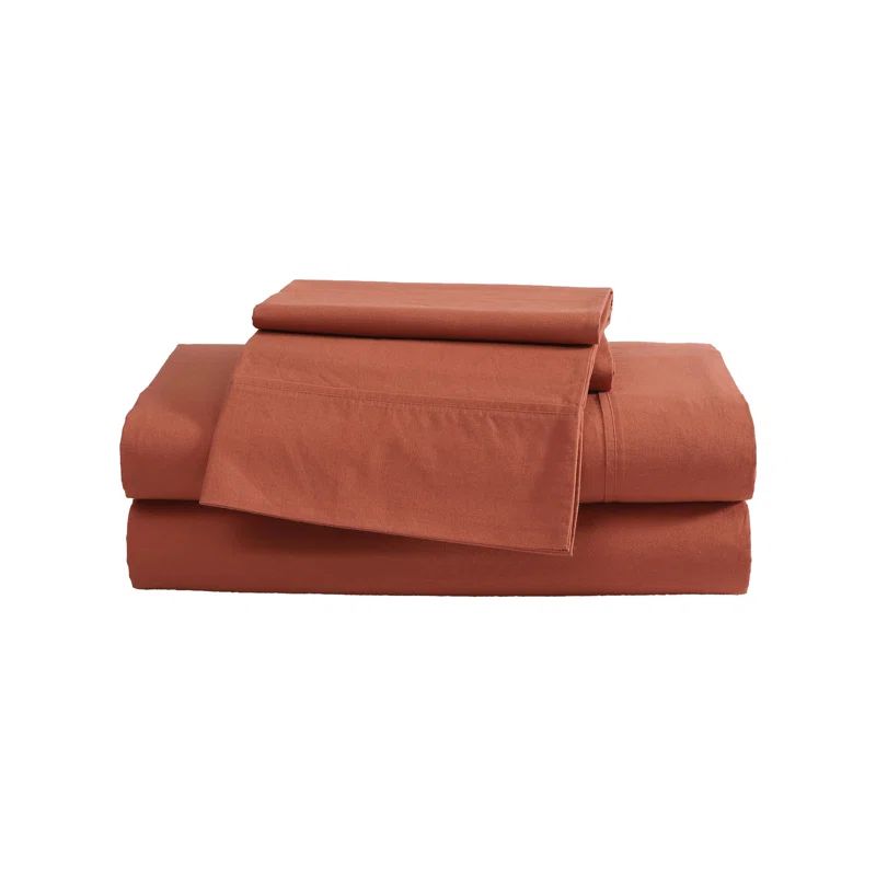 Queen Deep Pocket Orange Cotton Percale Bedding Set