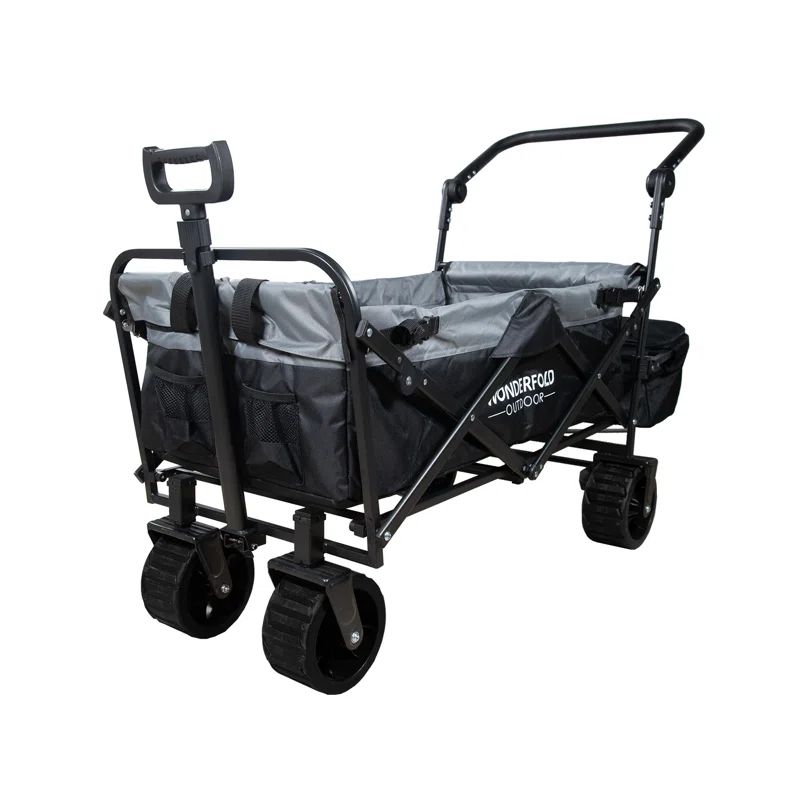 Black Steel Outdoor Folding Utility Wagon with Canopy