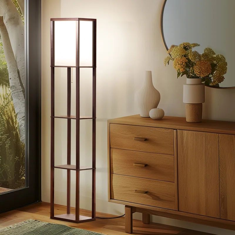 White Adjustable 63" Floor Lamp with Shelves for Nursery