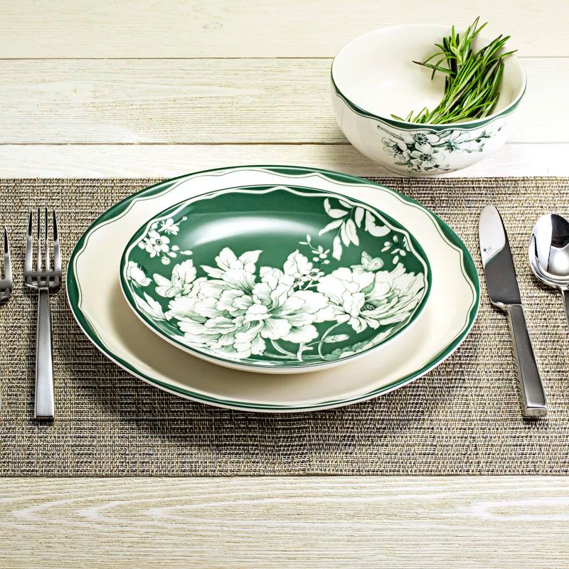 Sage and White Porcelain 12-Piece Dinnerware Set for 4