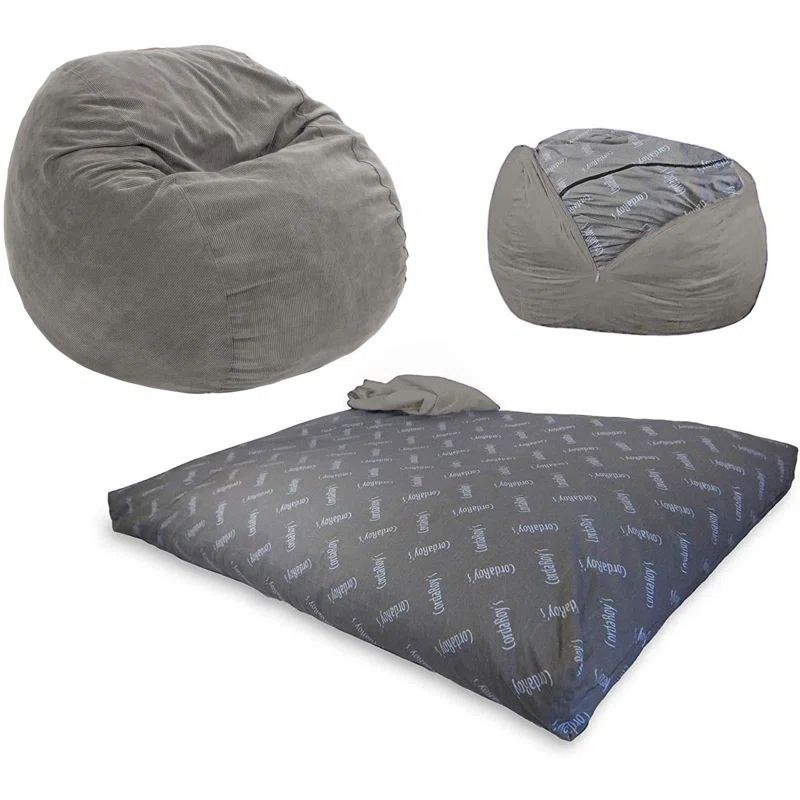 Full Size Gray Corduroy Convertible Bean Bag Chair
