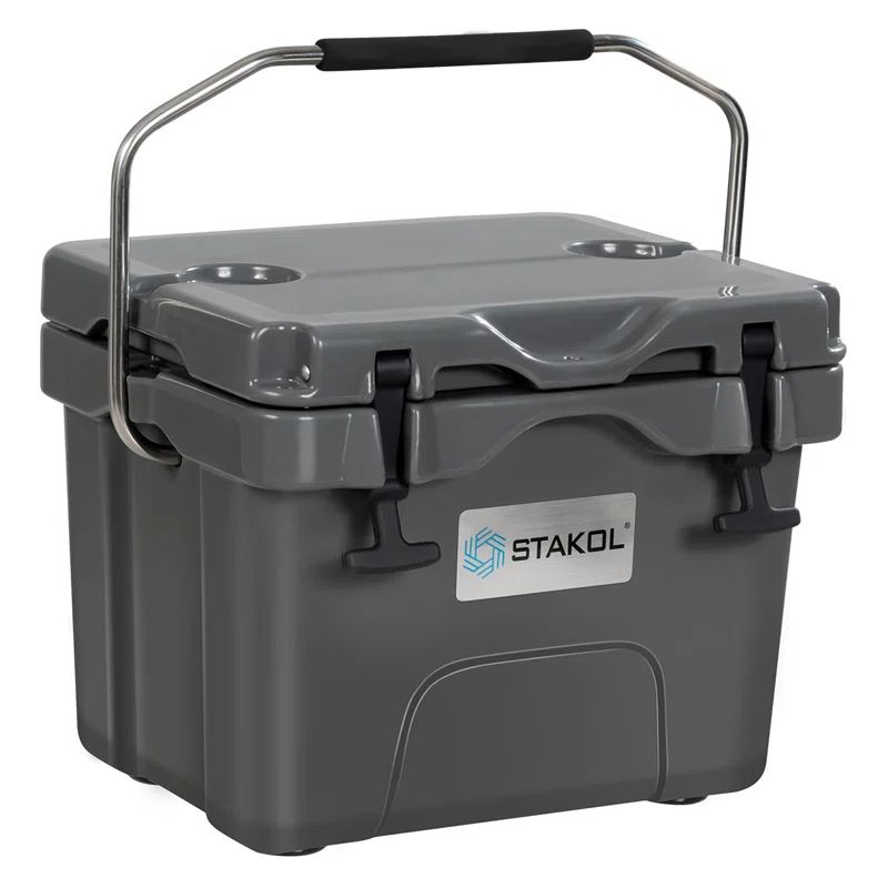 Gray Heavy-Duty Bear Resistant 16 Quart Cooler with Cup Holders