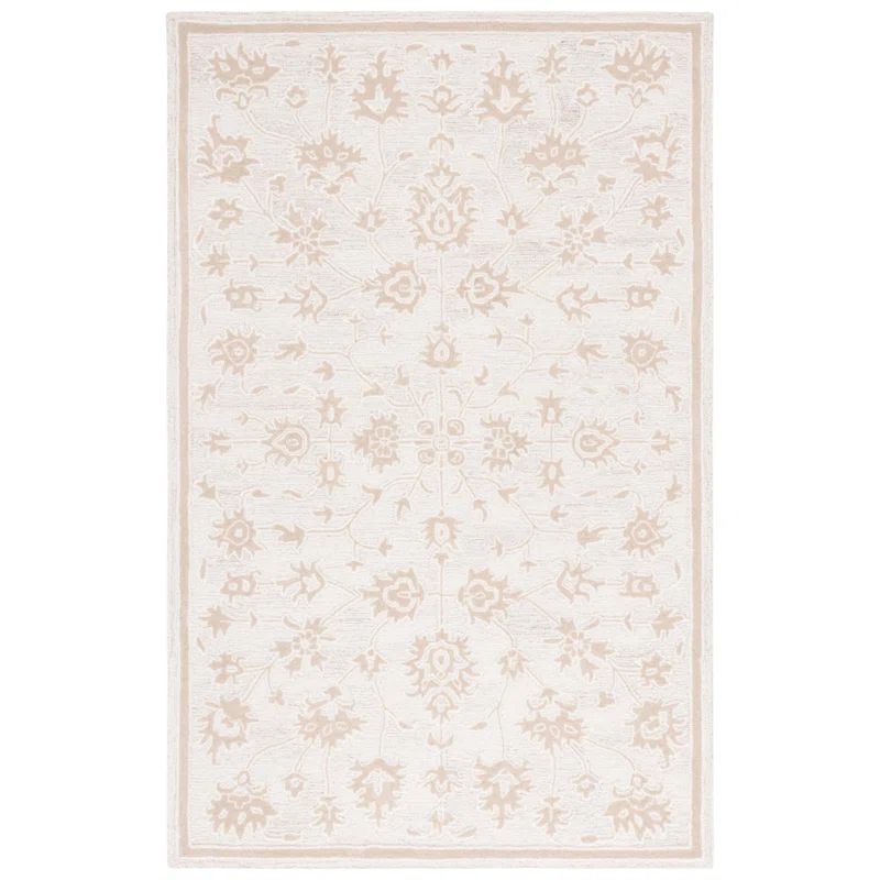 Ivory and Beige Hand-Tufted Wool Rectangular Accent Rug, 3' x 5'