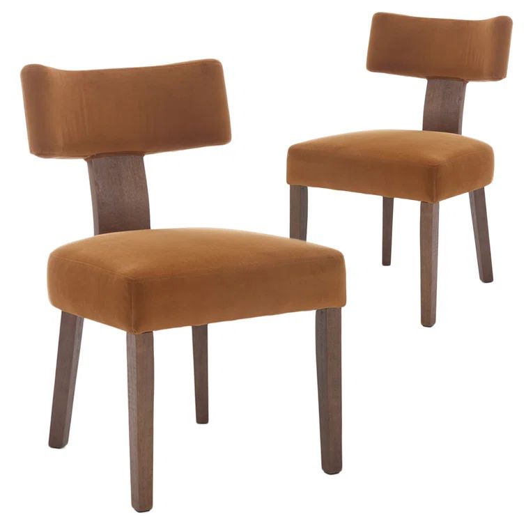 Mid-Century Velvet Brown Upholstered Side Chair with Wood Legs