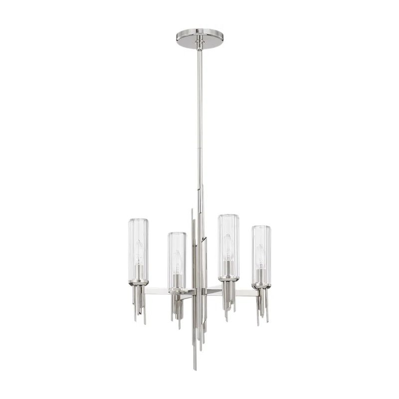 Polished Nickel and Crystal 4-Light Linear Chandelier