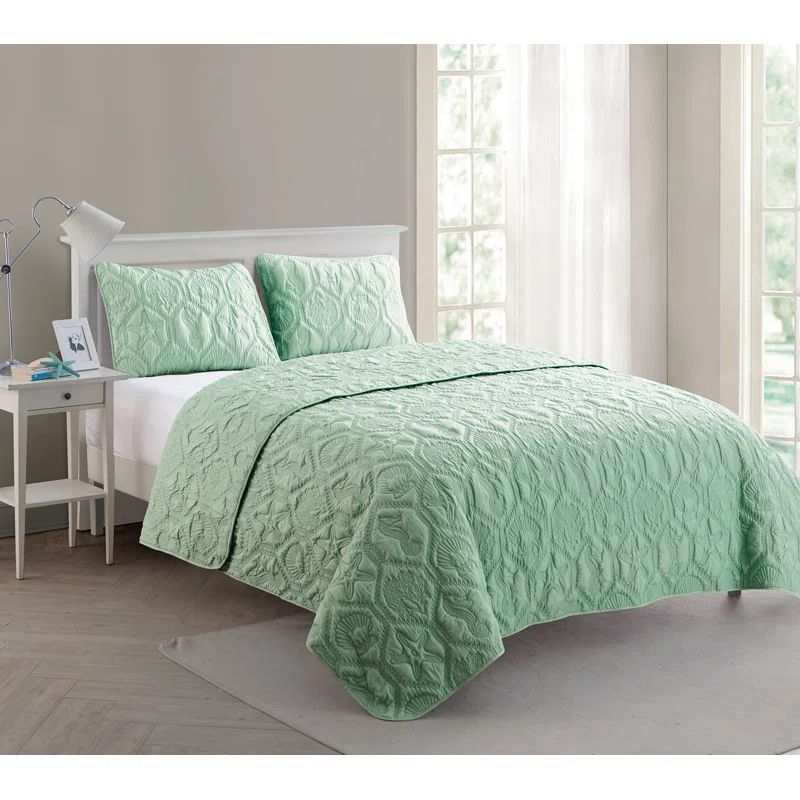 Mint Green Microfiber Full Reversible Coastal Quilt Set