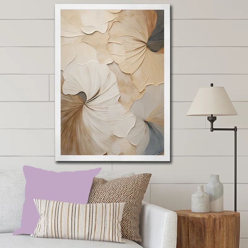 Beige and White Floral Canvas Print with Frame