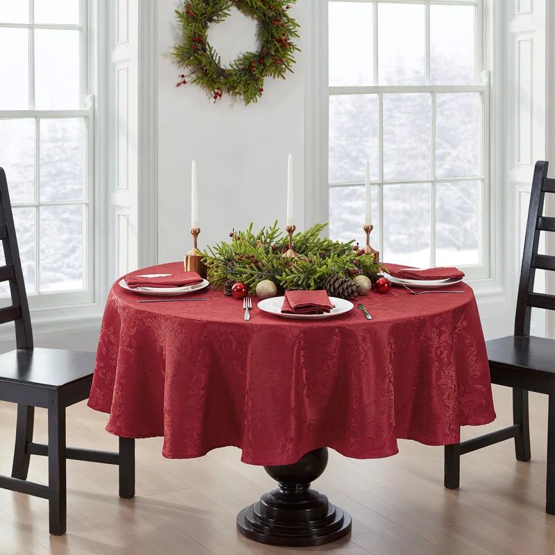 Red Jacquard Fabric Oval Holiday Tablecloth 60" x 84"