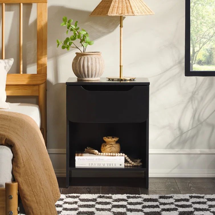 Sleek Black Scandi-Inspired 1-Drawer Nightstand