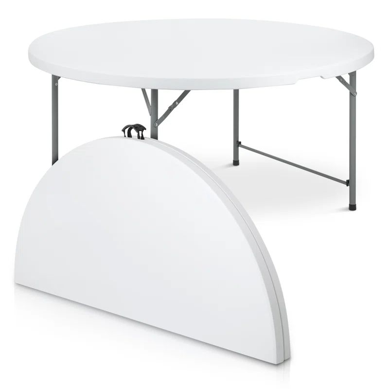 White Round Foldable Plastic Dining Table with Steel Legs