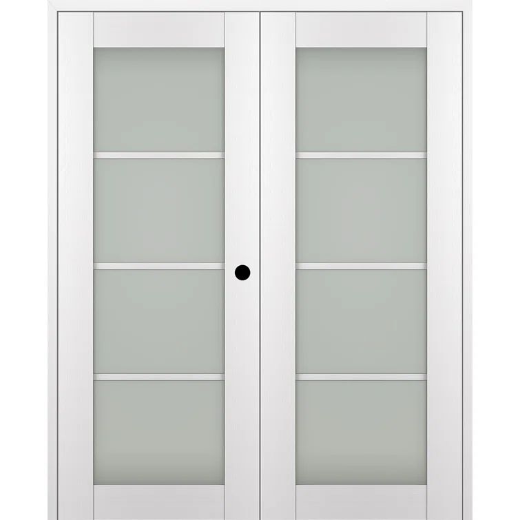 White Composite and Frosted Glass 72" Prehung French Door