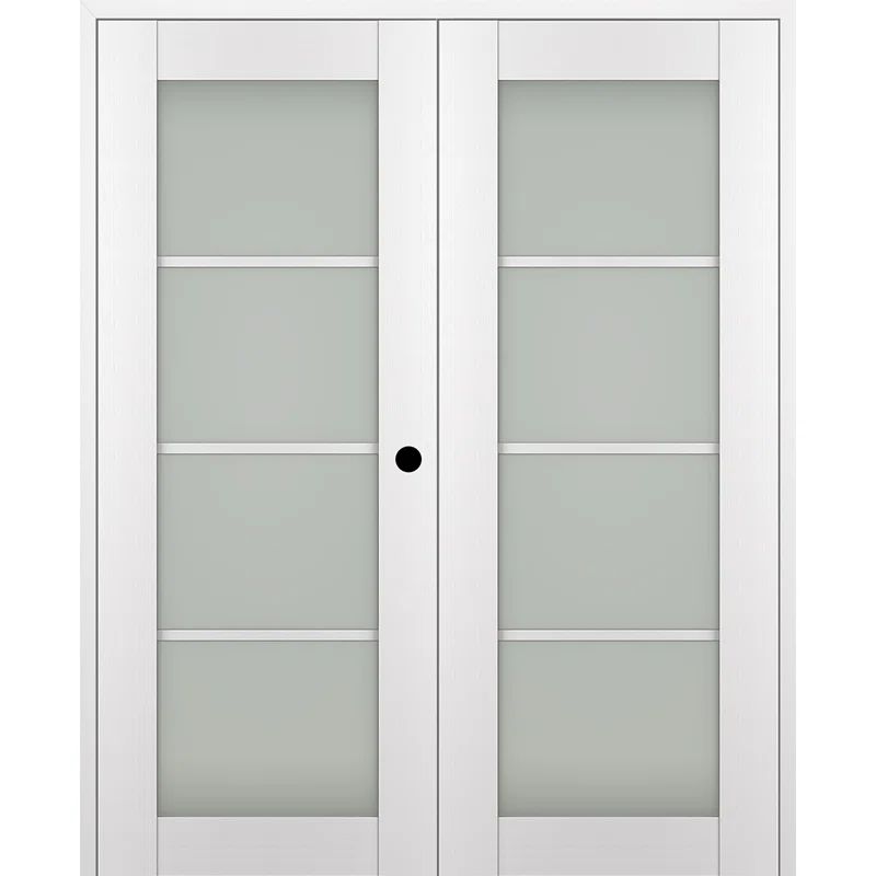 Paola White Composite and Frosted Glass 56" Prehung French Door