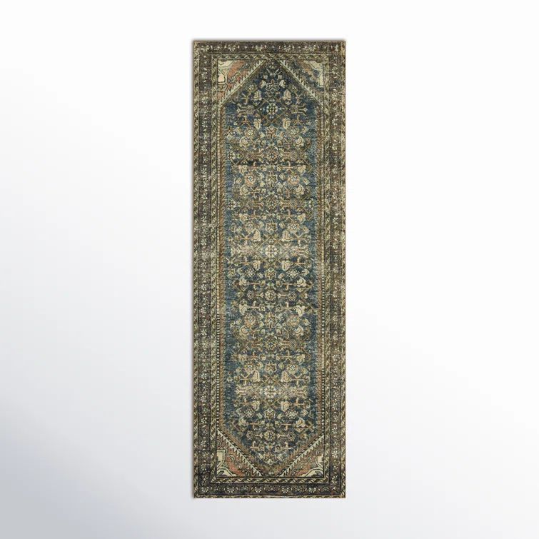 Vintage-Inspired Denim Clay Polyester Runner Rug 2.6x9.6