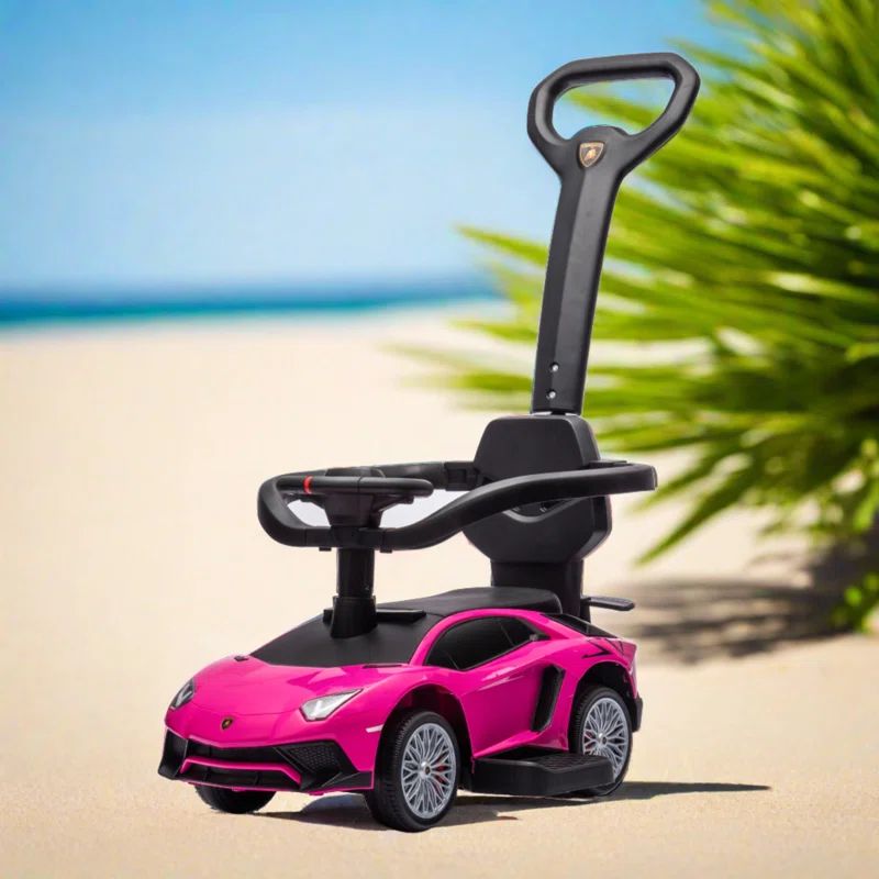 Pink Lamborghini 3-in-1 Kids Push Ride-On Toy Car