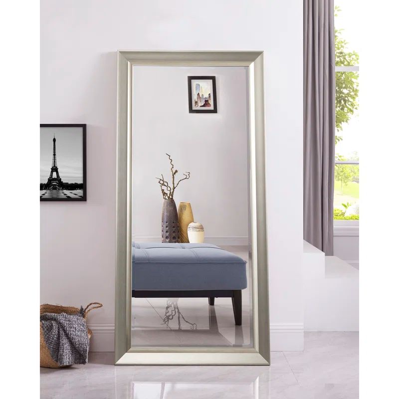 Oversized Silver Wood Framed Full Length Leaning Mirror