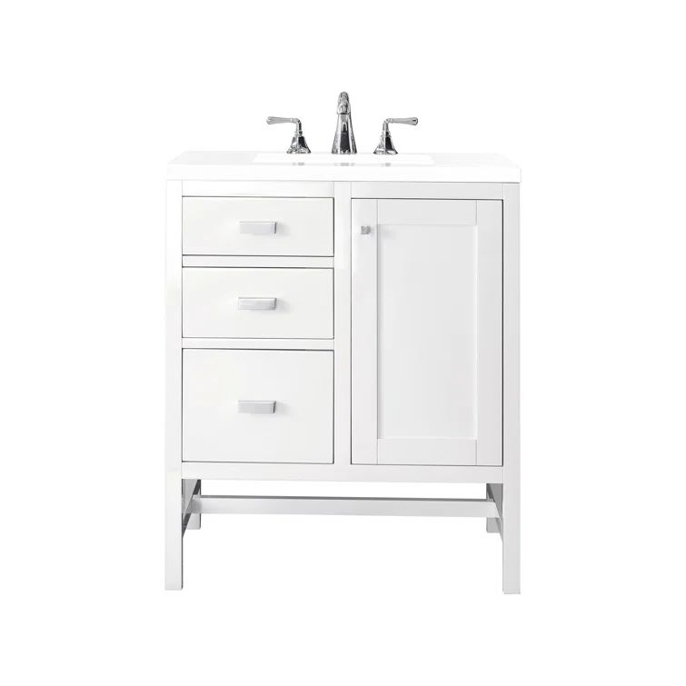 Glossy White Plywood Single Vanity Cabinet with Drawers