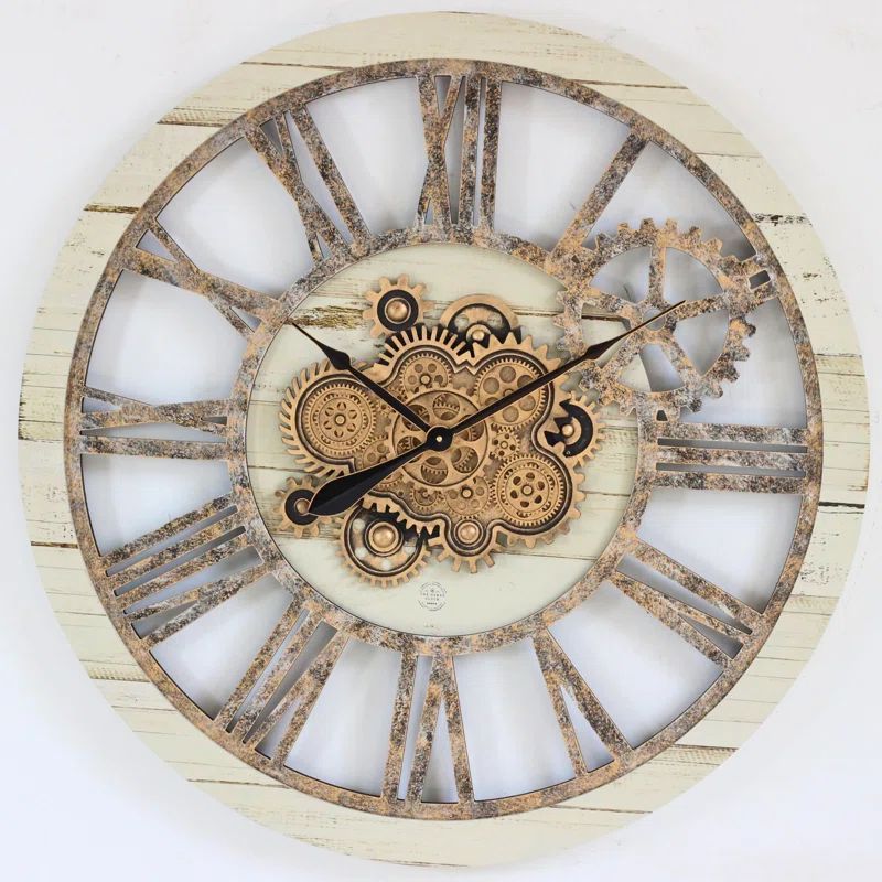 Oversized Desert Beige and Brown Metal Gear Wall Clock