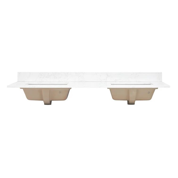 Ceres 61" Grain White Engineered Stone Vanity Top with Double Sinks