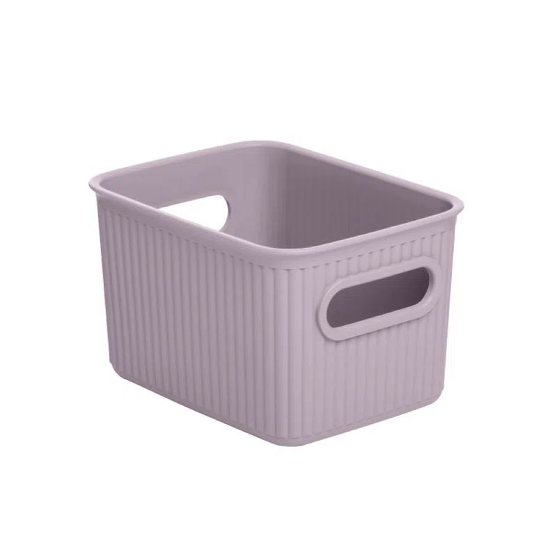 White Ribbed Plastic Storage Basket Organizer, Small