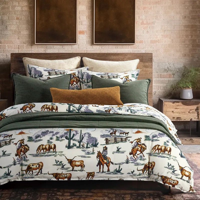 Super King Cotton Western Cowboy Print Duvet Cover Set