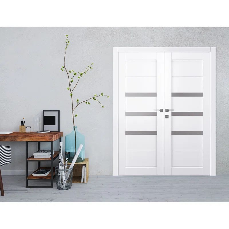 Rita 48" White Composite Double Prehung French Door with Frosted Glass